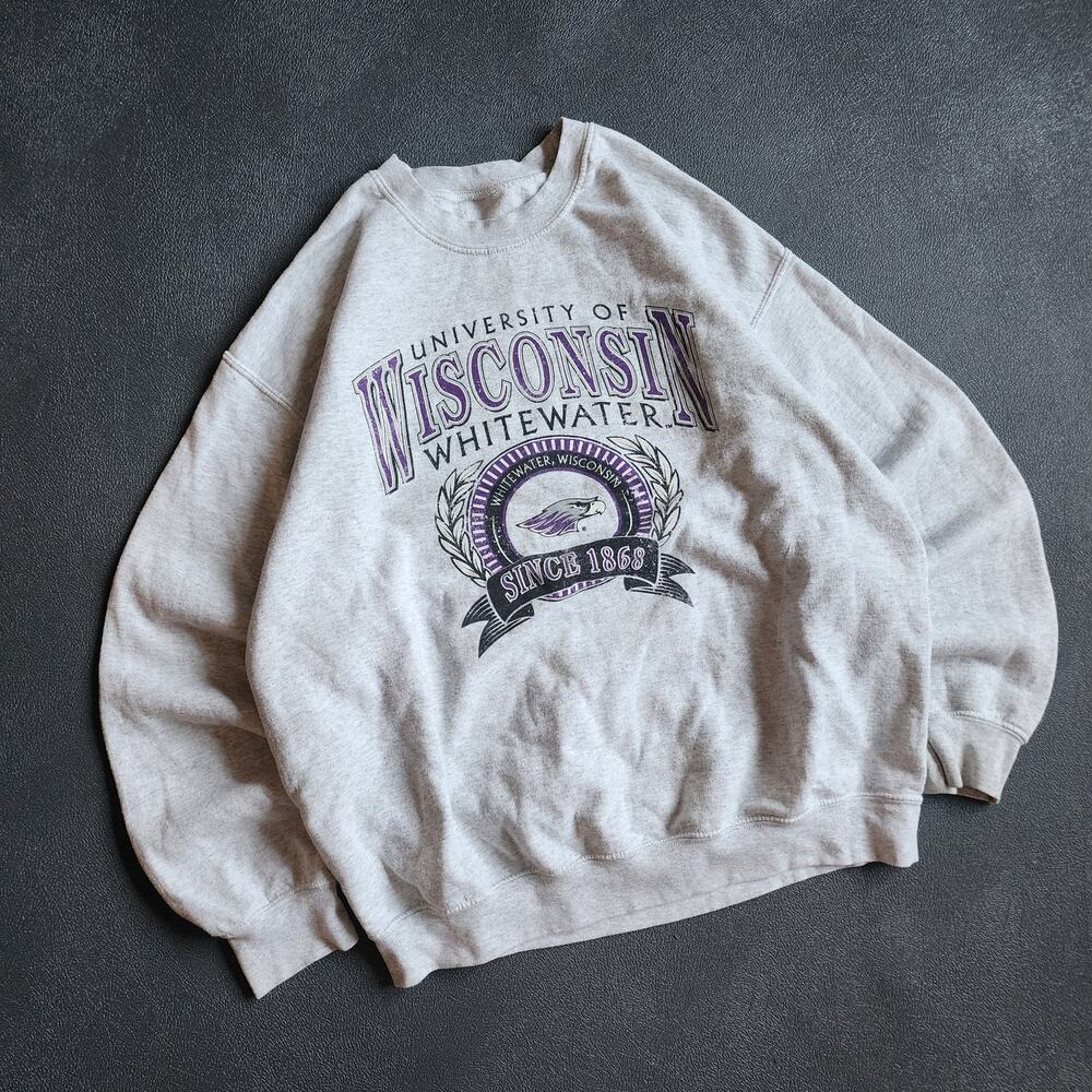 Vintage UW-Whitewater Grey Pullover Sweatshirt Large - Picture 2 of 6